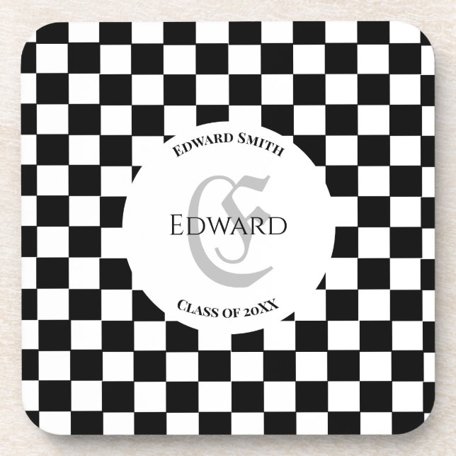 Graduation Chequered Pattern Race Flag Coaster (Front)
