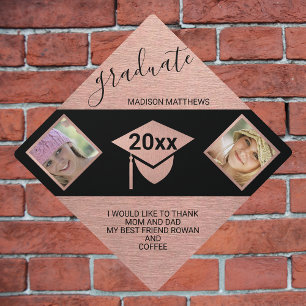Graduation Chic Rose Gold Script Year 2 Photo Cap Topper