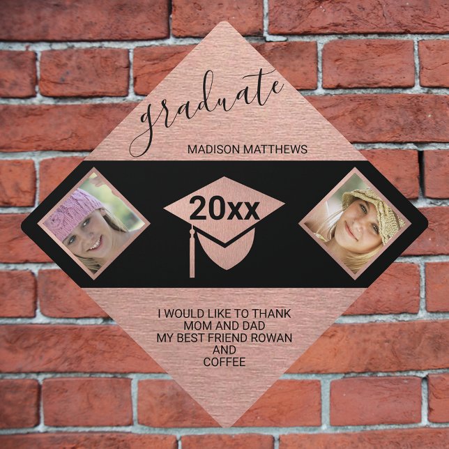 Graduation Chic Rose Gold Script Year 2 Photo Cap Topper (Creator Uploaded)