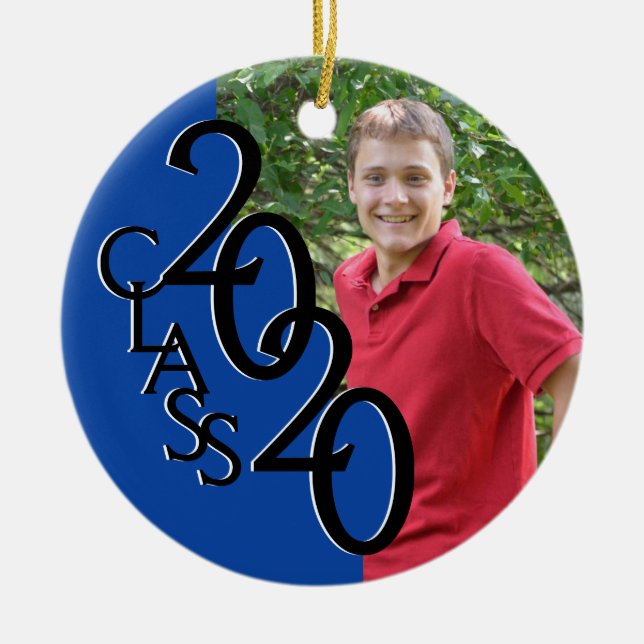 Graduation Class 2020 Photo blue Ceramic Ornament (Front)