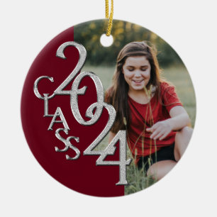 Graduation Class 2020 Photo Maroon Silver Ceramic Ornament
