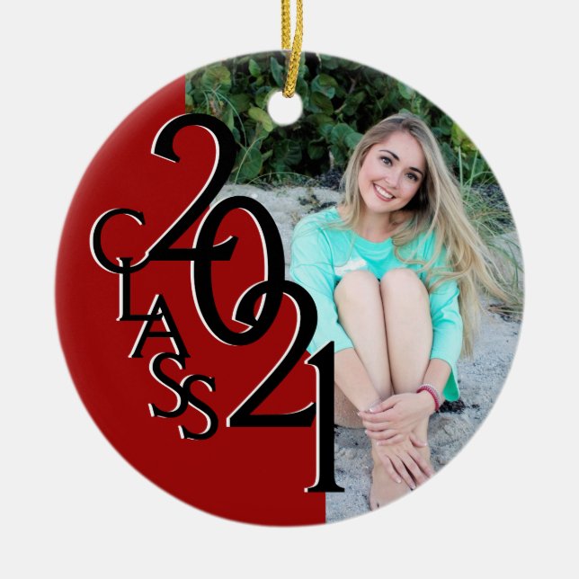 Graduation Class 2021 Color Option Photo Ceramic Ornament (Front)