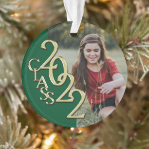 Graduation Class 2022 Photo Green Gold Ornament