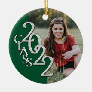 Graduation Class 2022 Photo Green Silver Ceramic Ornament