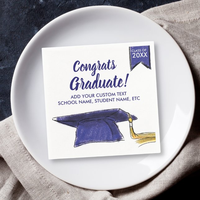 Graduation Class 20XX Congrats Blue Grad Cap Napkin (Creator Uploaded)
