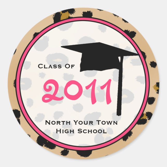 Graduation Class Of 2011 Leopard Print Classic Round Sticker (Front)