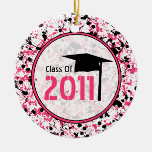 Graduation Class of 2011 Pink & Black Splatter Ceramic Ornament