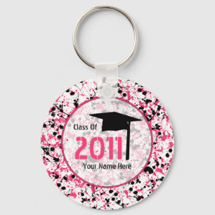 Graduation Class Of 2011 - Pink & Black Splatter Keychain