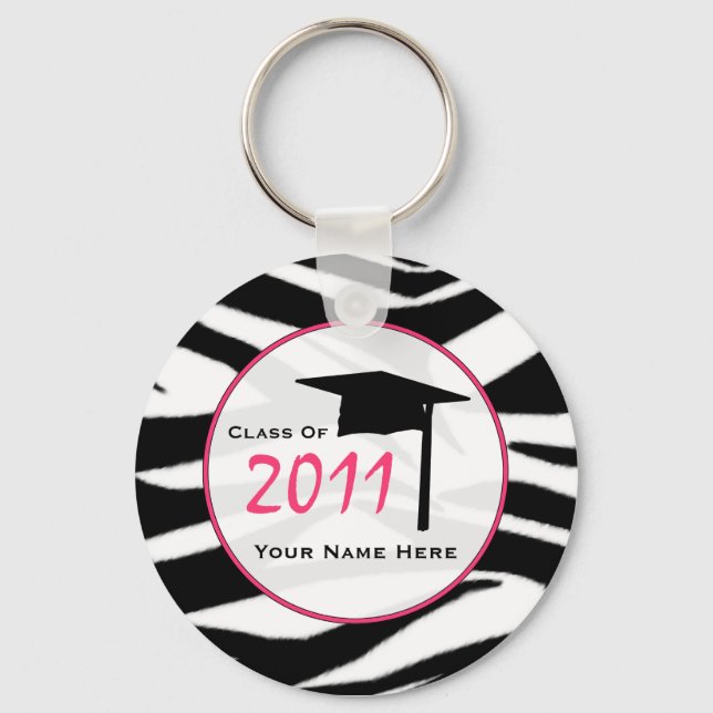Graduation Class Of 2011 - Zebra Print & Pink Keychain (Front)