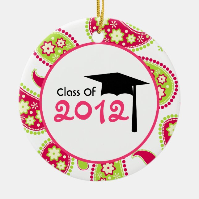 Graduation Class of 2012 Pink & Green Paisley Ceramic Ornament (Front)