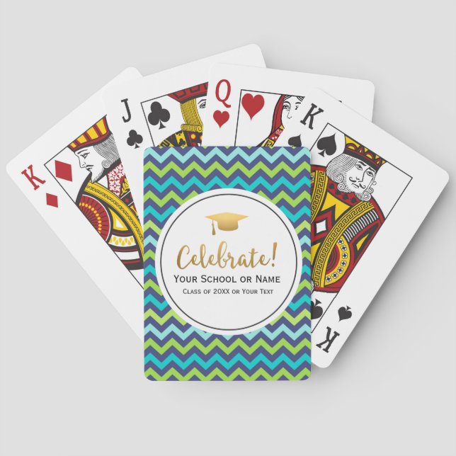 Graduation Class of 2017 Colourful Girly Chevron Playing Cards (Back)
