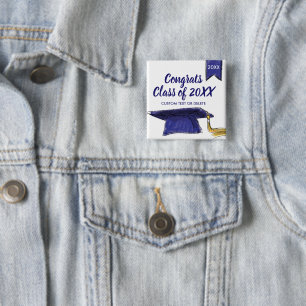 Graduation Class of 2018 Blue Grad Cap Custom 2 Inch Square Button