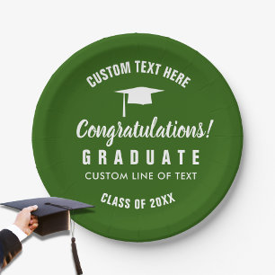 Graduation Class of 2018 Congrats Grad Cap Green Paper Plate
