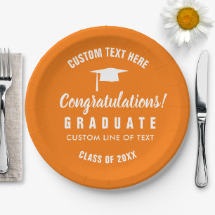 Graduation Class of 2018 Congrats Grad Cap Orange Paper Plate