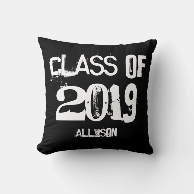 Graduation Class of 2019 Black White Personalized Throw Pillow (Front)