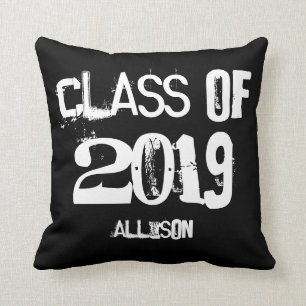 Graduation Class of 2019 Black White Personalized Throw Pillow