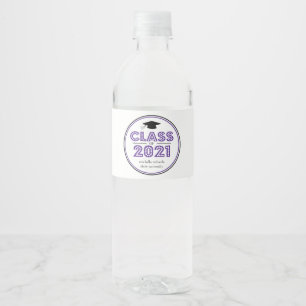 Graduation Class Of 2021 In Lights (Purple) Water Bottle Label