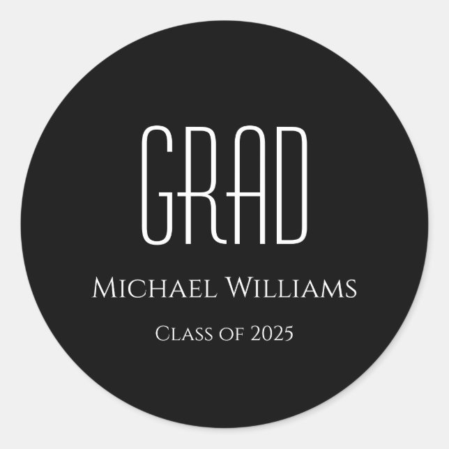 Graduation Class of 2024 Black White Classic Round Sticker (Front)