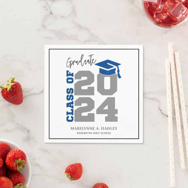 Graduation Class of 2024 Blue and Grey Napkin (Insitu)