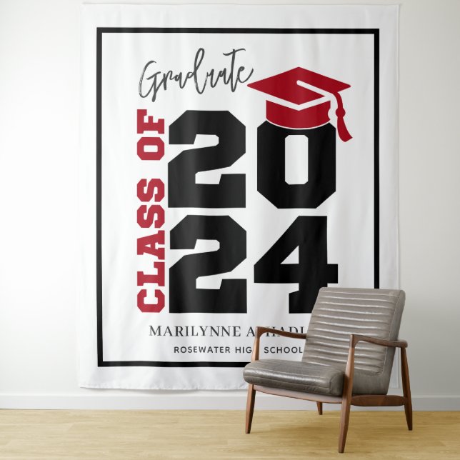 Graduation Class of 2024 Red Selfie Photo Booth Tapestry (In Situ)