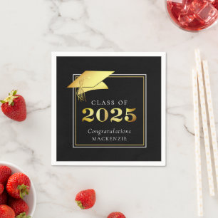 Graduation Class of 2025 Black Gold Personalized  Napkin