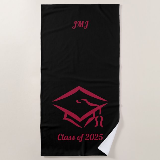 Graduation Class of 2025 BLKDKRD Custom Year Name Beach Towel (Front)