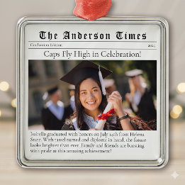 Graduation Class of 2025 Newspaper Photo Keepsake Metal Ornament