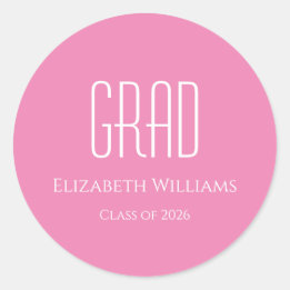 Graduation Class of 2025 Pink Minimalist Classic Round Sticker
