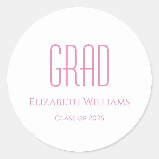 Graduation Class of 2025 Simple Pink Typography  Classic Round Sticker (Front)