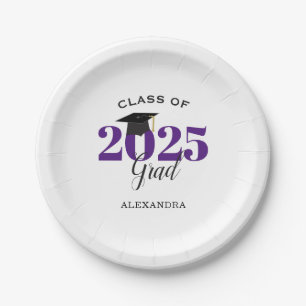 Graduation Class of 2025 Simple Purple and Black Paper Plate