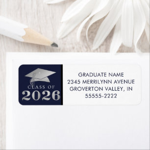 Graduation Class of 2026 Navy Silver Faux Foil