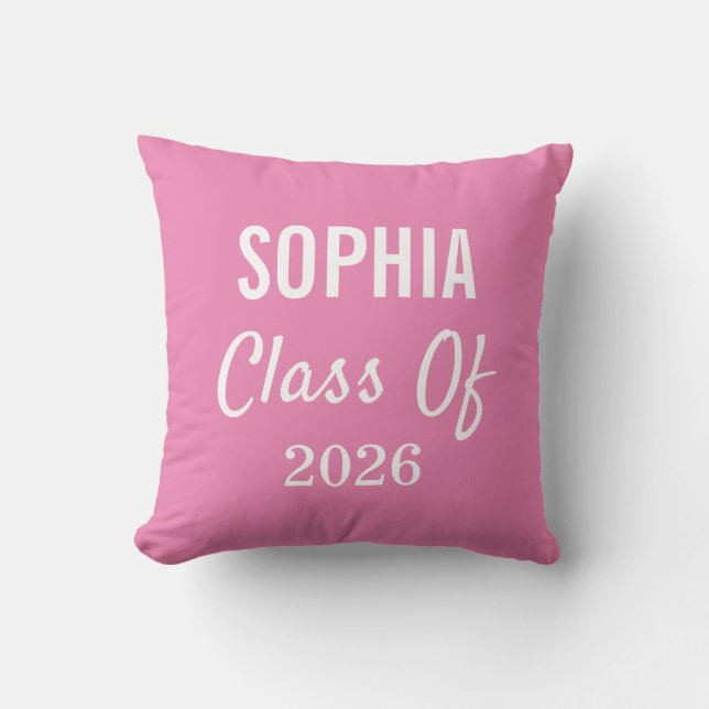 Graduation Class of 2026 Pink Modern Typography Throw Pillow (Front)