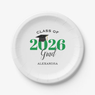 Graduation Class of 2026 Simple Green and Black  Paper Plate