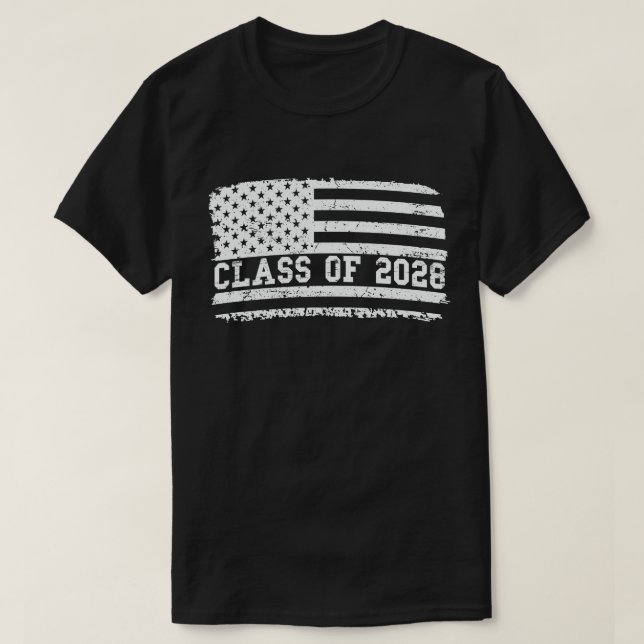 Graduation Class Of 2028 Senior Usa American Flag T-Shirt (Design Front)