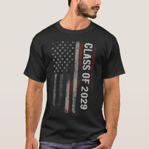 Graduation Class Of 2029 Senior Usa American Flag T-Shirt