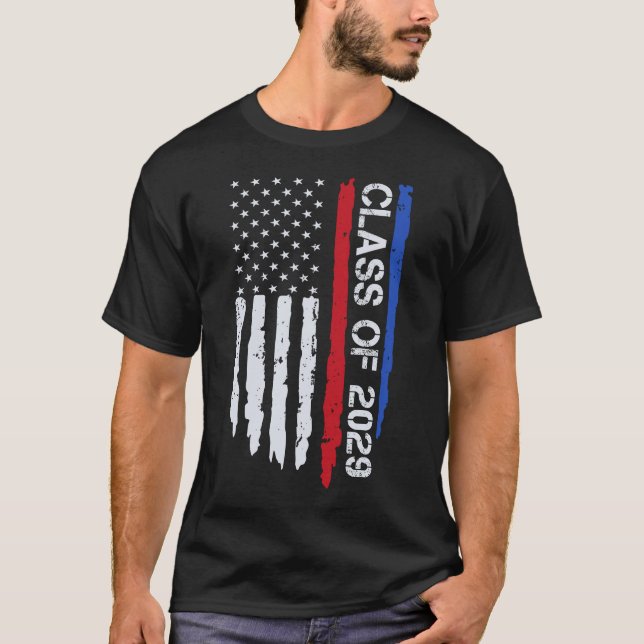 Graduation Class Of 2029 Senior Usa American Flag T-Shirt (Front)