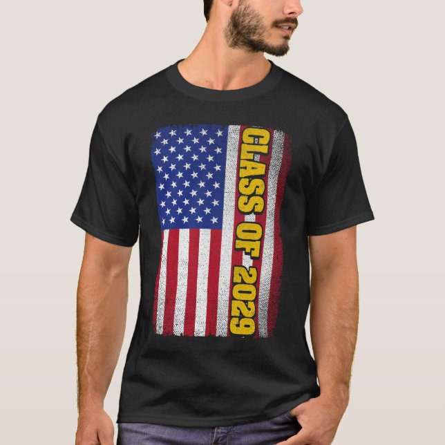 Graduation Class Of 2029 Senior Usa American Flag T-Shirt (Front)