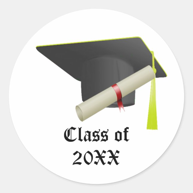 Graduation Class of 20XX Black Cap Classic Round Sticker (Front)