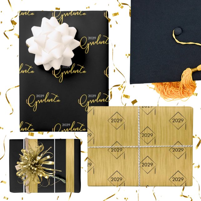 Graduation Class of Black Gold Stylish Pattern Wrapping Paper Sheet (Creator Uploaded)