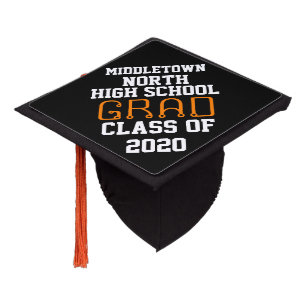 Graduation Class of Black Orange Graduation Cap Topper