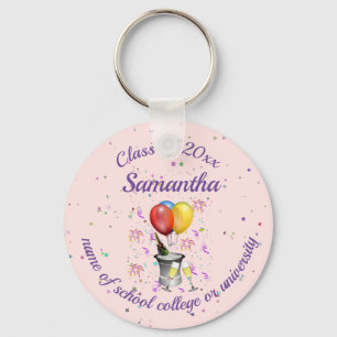 Graduation Class of Bubbly Sparkling Wine Pink Keychain