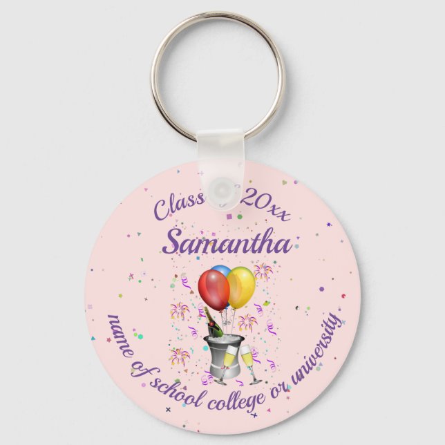 Graduation Class of Bubbly Sparkling Wine Pink Keychain (Front)