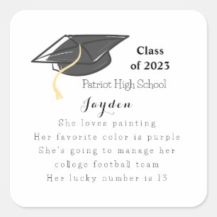 Graduation Class of Fun Facts Grad Cap Custom Square Sticker