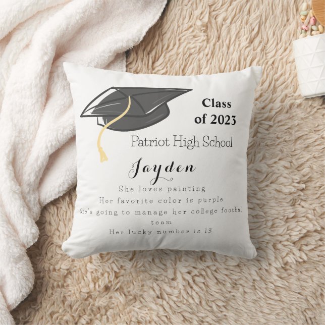 Graduation Class of Fun Facts Grad Cap Custom Throw Pillow (Blanket)