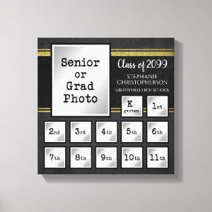 Graduation Class of K-12 Photos Black & Gold Canvas Print
