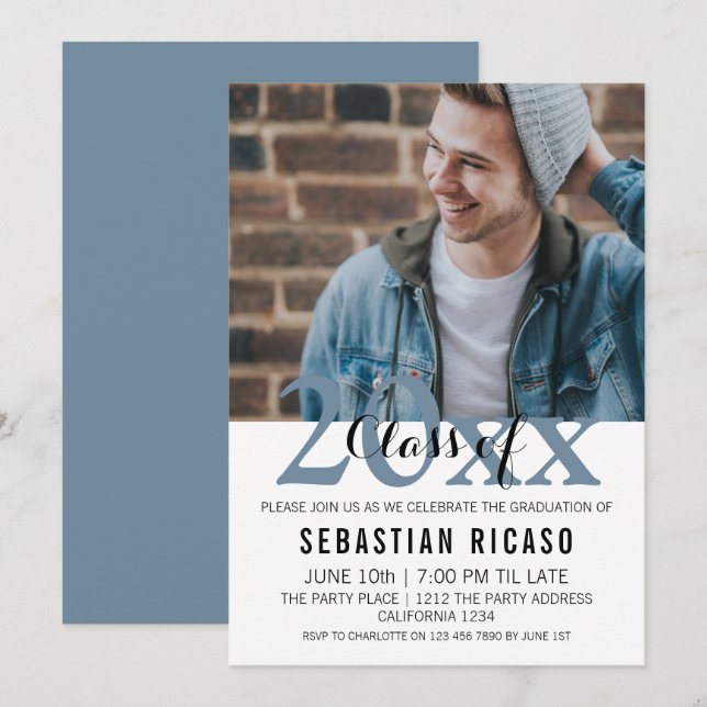 Graduation Class of Modern Personalized (Blue) Invitation (Front/Back)
