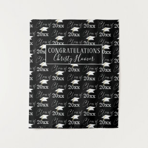 Graduation CLASS OF Script Name Photo Prop Black Tapestry