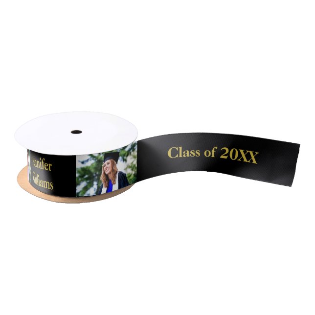 Graduation Class of Year Custom Name Photo Gold  Satin Ribbon (Spool)