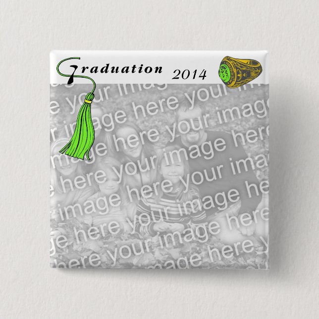 Graduation Class Ring GREEN 2 Inch Square Button (Front)