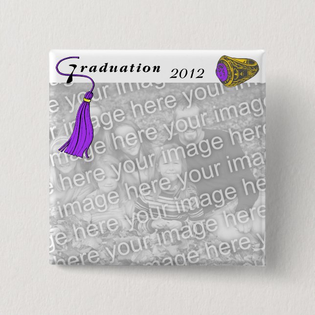 Graduation Class Ring PURPLE 2 Inch Square Button (Front)